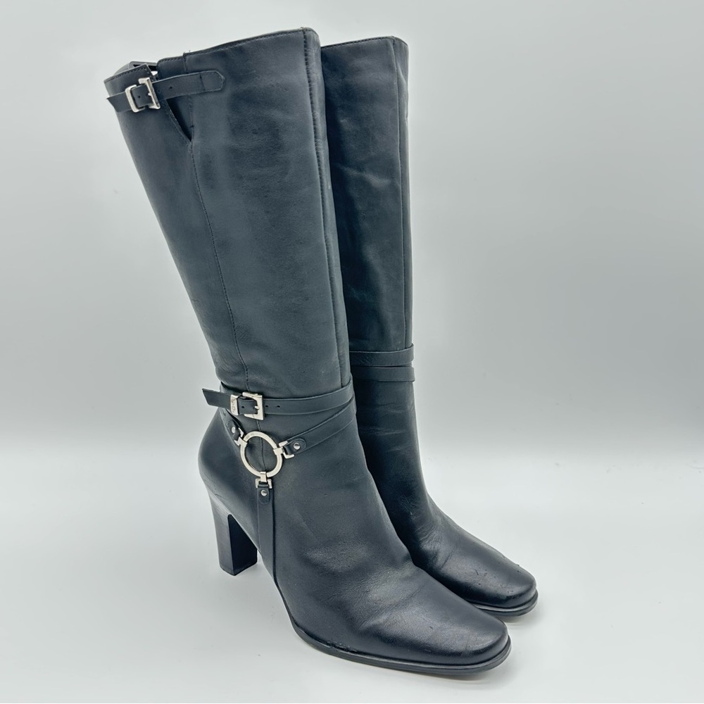 Harley-Davidson Black Leather Knee-High Heeled Boots